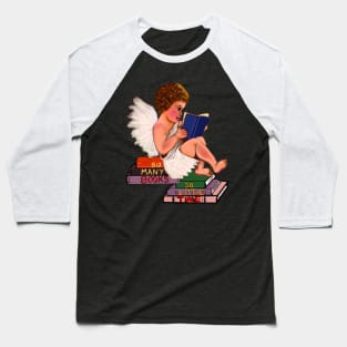 Bookworm angel - Little bookworm angel boy cherub reading a book - tranquil winter scenery Baseball T-Shirt